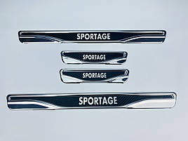 Накладки на пороги (хром-карбон) Kia Sportage 2 2004-2010 (TAN24)