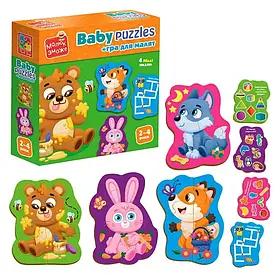 Дитячі картонні пазли з грою "Лісові звірі" | Vladi Toys (VT-1722-26)