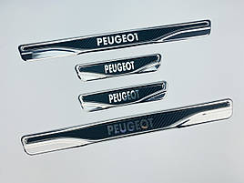 Накладки на пороги Peugeot 508 (хром-карбон) TAN24