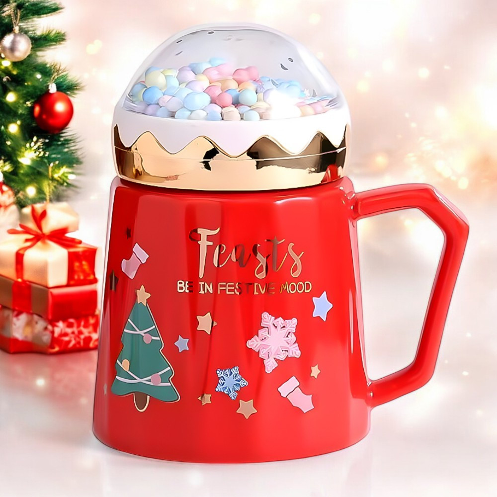 Новорічна кружка з закручуваною кришкою "Christmas mood", 360мл, Червоний