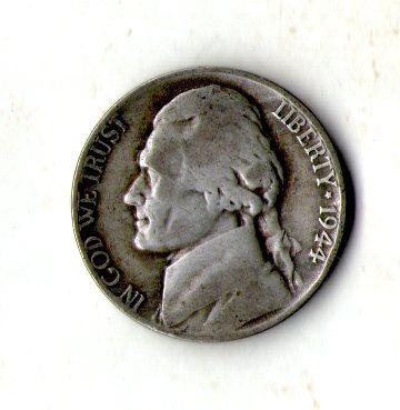 США 5 центів, 1944 рік Джефферсон Нікель срібло мон.двір Р №386