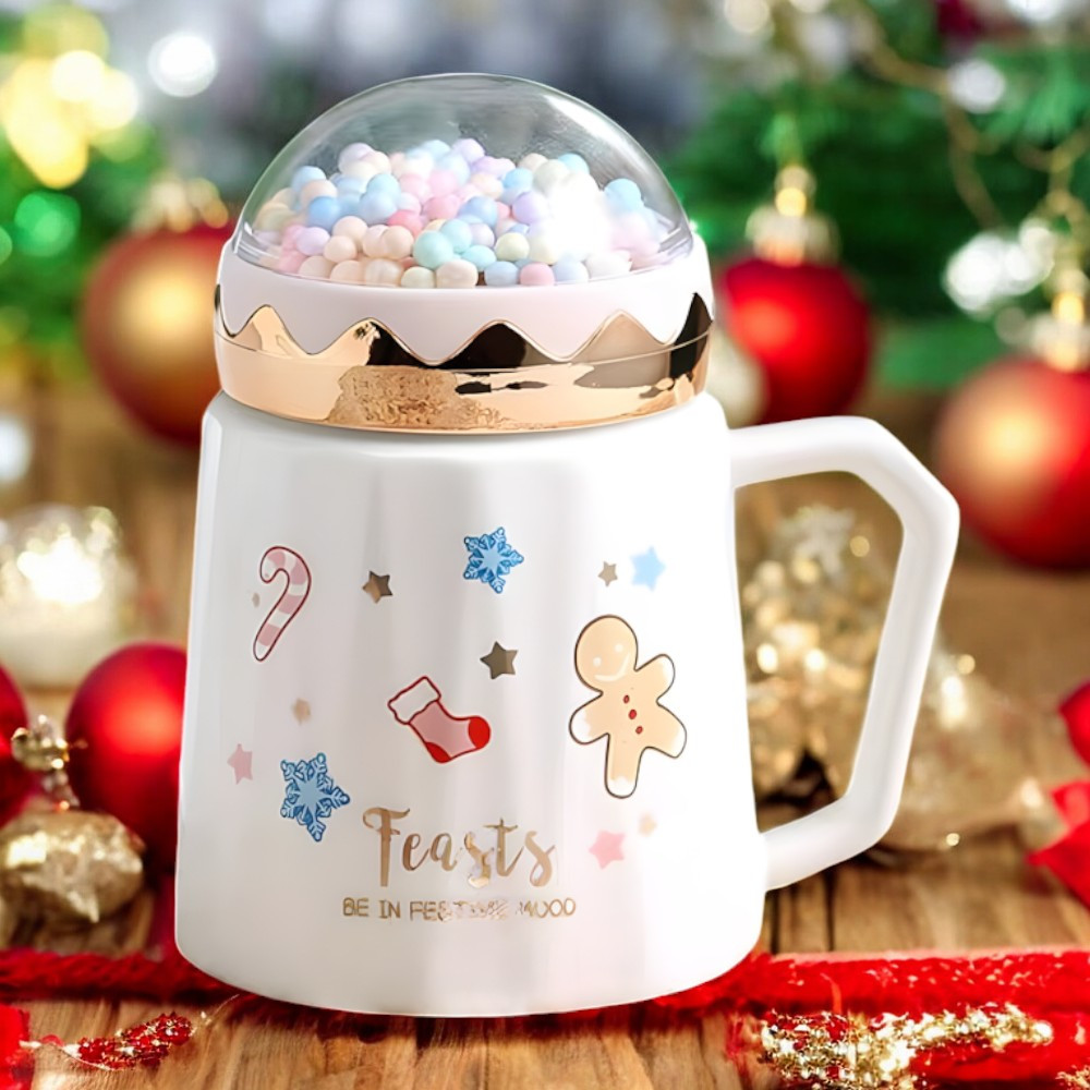 Новорічна кружка з закручуваною кришкою "Christmas mood", 360мл, Білий