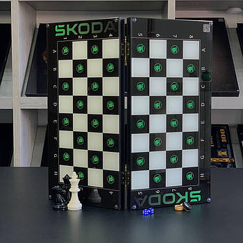 Шахи та нарди скляні 50х23см, SKODA — Стильний подарунок для цінителів ігор