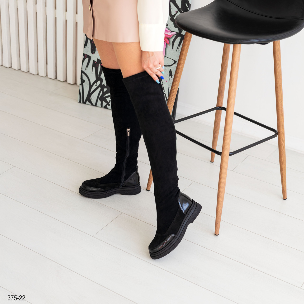 Ботфорти замшеві без підборів еврохутро, фото 1