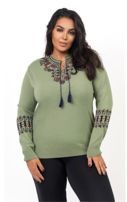 Жіночий джемпер вишиванка батал 2XL-4XL Ментол
