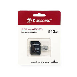 Картка пам'яті microSD 512Gb Transcend (Class10 / UHS-I U3 / V30 / A1) з адаптером
