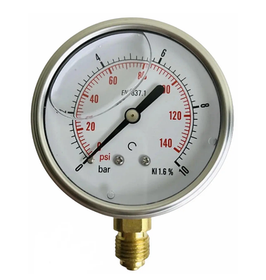 Манометр з гліцериновим наповненням, радіальний 0 - 10 бар, 1/4" ЗР, для вологого середовища