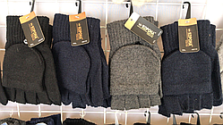 Рукавички чоловічі однотонні вовняні одинарні дез пальців з накидушкою ( осінь - зима)