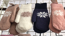 Жіночі рукавиці вовняні в'язані на хутрі ( зима)