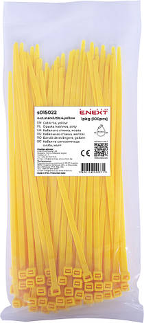 S015022 Кабельна стяжка e.ct.stand.150.4.yellow (100шт), жовта, фото 1