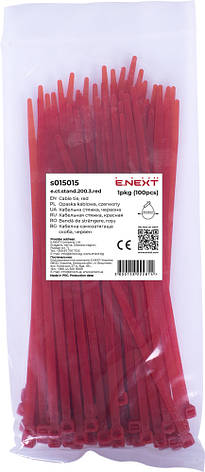 S015015 Кабельна стяжка e.ct.stand.200.3.red (100шт), червона, фото 1