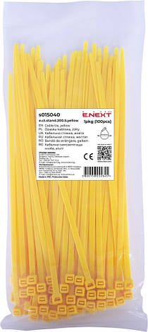 S015040 Кабельна стяжка e.ct.stand.200.5.yellow (100шт), жовта, фото 1