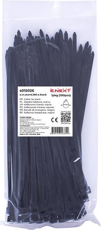 S015026 Кабельна стяжка e.ct.stand.280.4.black (100шт), чорна, фото 1