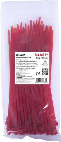 S015027 Кабельна стяжка e.ct.stand.280.4.red (100шт), червона, фото 1