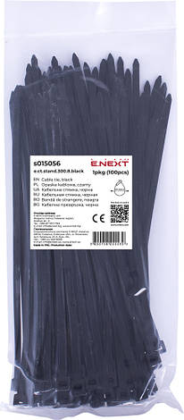 S015056 Кабельна стяжка e.ct.stand.300.8.black (100шт), чорна, фото 1