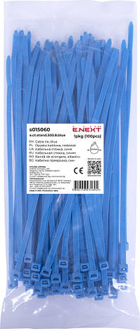S015060 Кабельна стяжка e.ct.stand.300.8.blue (100шт), синя, фото 1