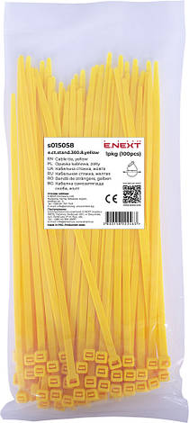 S015058 Кабельна стяжка e.ct.stand.300.8.yellow (100шт), жовта, фото 1