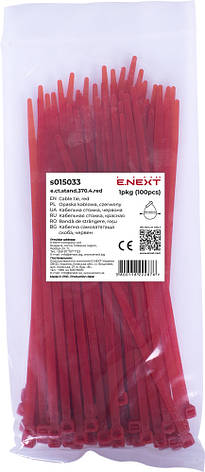 S015033 Кабельна стяжка e.ct.stand.370.4.red (100шт), червона, фото 1