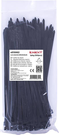 S015062 Кабельна стяжка e.ct.stand.400.8.black (100шт), чорна, фото 1
