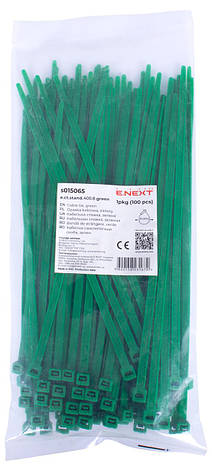 S015065 Кабельна стяжка e.ct.stand.400.8.green (100шт), зелена, фото 1