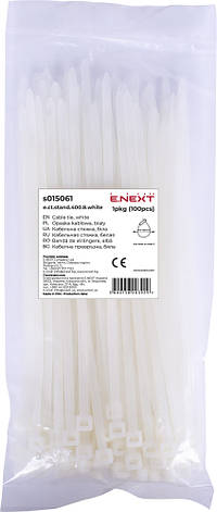 S015061 Кабельна стяжка e.ct.stand.400.8.white (100шт), біла, фото 1