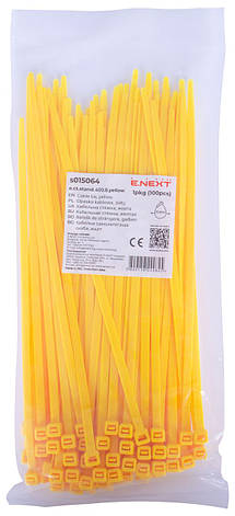 S015064 Кабельна стяжка e.ct.stand.400.8.yellow (100шт), жовта, фото 1
