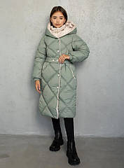 Зимова подовжена куртка, пальто пуховик для дівчаток Барбара тм Cvetkov Розміри 128