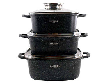 Набір посуду 3пр. мармурове покриття (2,7/3,5/4,4л) індукц. 1220/22/24 BL ТМ ZAUBERG FG