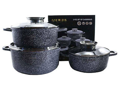 Набір посуду 3пр. мармурове покриття (2,3/3,2/4,5л) індукц. 3020/22/24 SN ТМ ZAUBERG FG