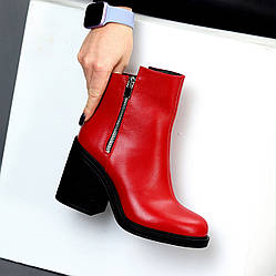Люксові червоні ботильйони натуральна шкіра на середньому підборі