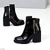 Люксові чорні ботильйони натуральна масляна шкіра на середньому підборі, фото 2