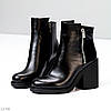 Люксові чорні ботильйони натуральна масляна шкіра на середньому підборі, фото 4