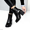 Люксові чорні ботильйони натуральна масляна шкіра на середньому підборі, фото 3