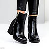 Люксові чорні ботильйони натуральна масляна шкіра на середньому підборі, фото 6