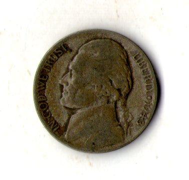 США 5 центів, 1943 рік Джефферсон Нікель срібло мон.двір Р №1028