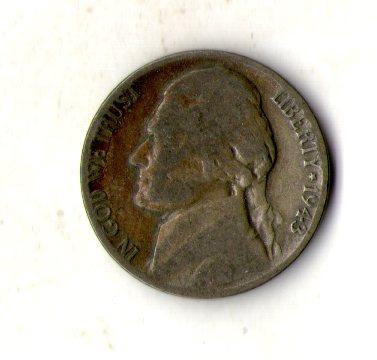 США 5 центів, 1943 рік Джефферсон Нікель срібло мон.двір Р №1115