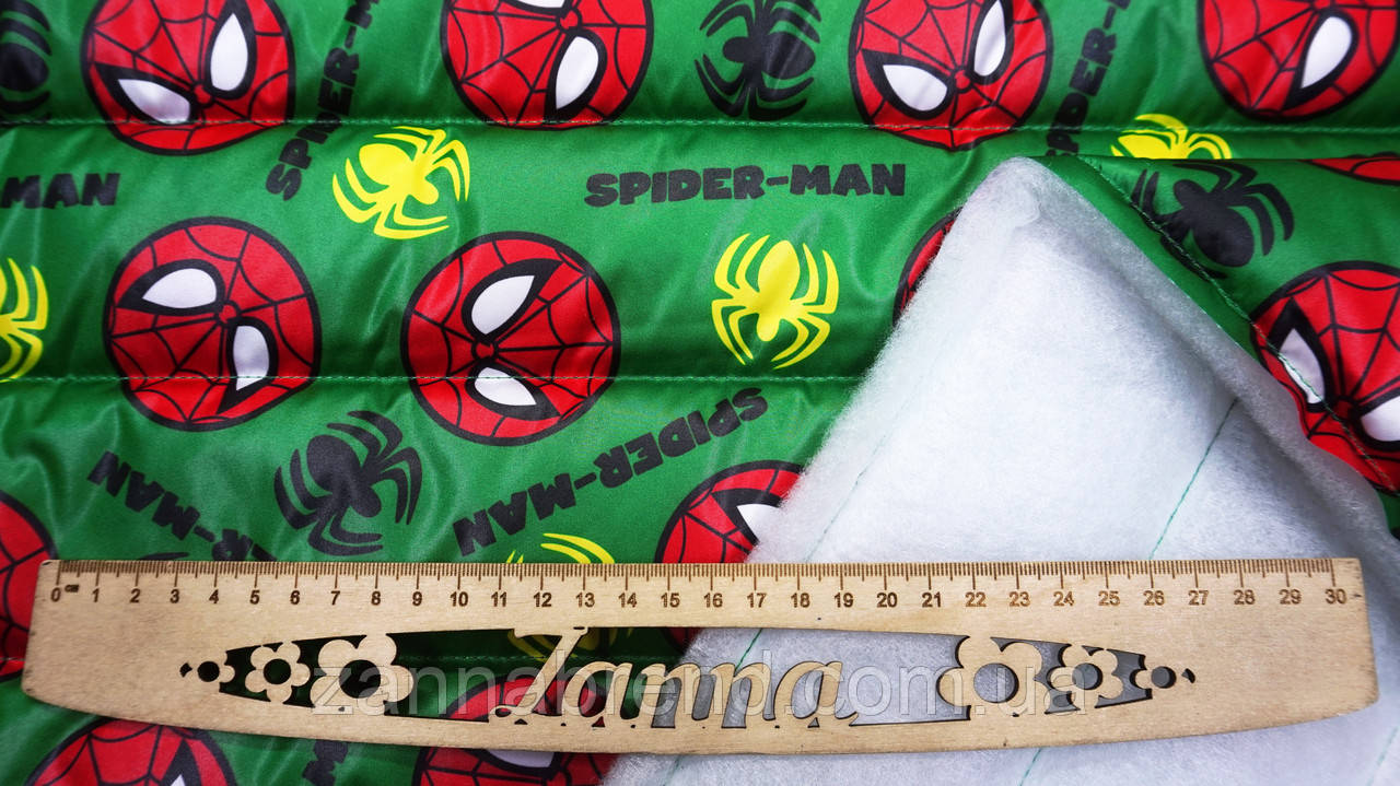 Стьобана плащівка на утеплювачі 150г/м2 колір зелений "Spider-man" (Простьобана в смужку 7,5 см)