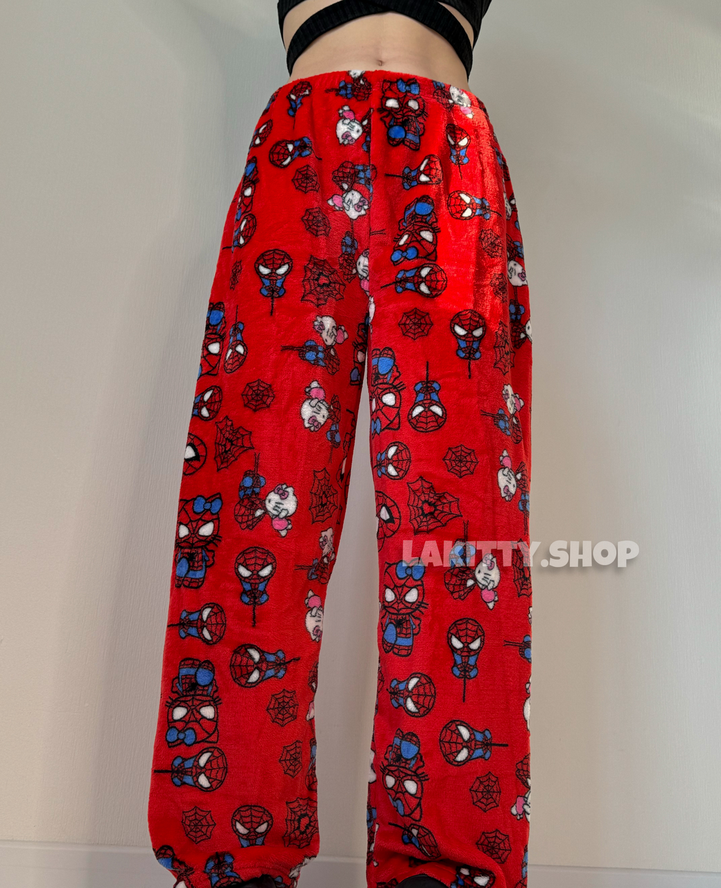 Пухнасті штани Hello Kitty x Spiderman плюшеві хелоу кіті