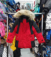 Червона дитяча зимова непромокальна курточка 7-8 років на флісі утеплена куртка парку на хлопчика підлітка