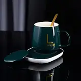 Чашка керамічна на підставці з підігрівом і ложечкою в комплекті в подарунковому пакованні УЦІНКА, фото 5