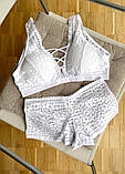 Жіночий мереживний комплект білизни топ і труси-шортики, базовий білий жіночий комплект білизни L/XL, фото 2