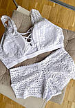 Жіночий мереживний комплект білизни топ і труси-шортики, базовий білий жіночий комплект білизни L/XL, фото 3
