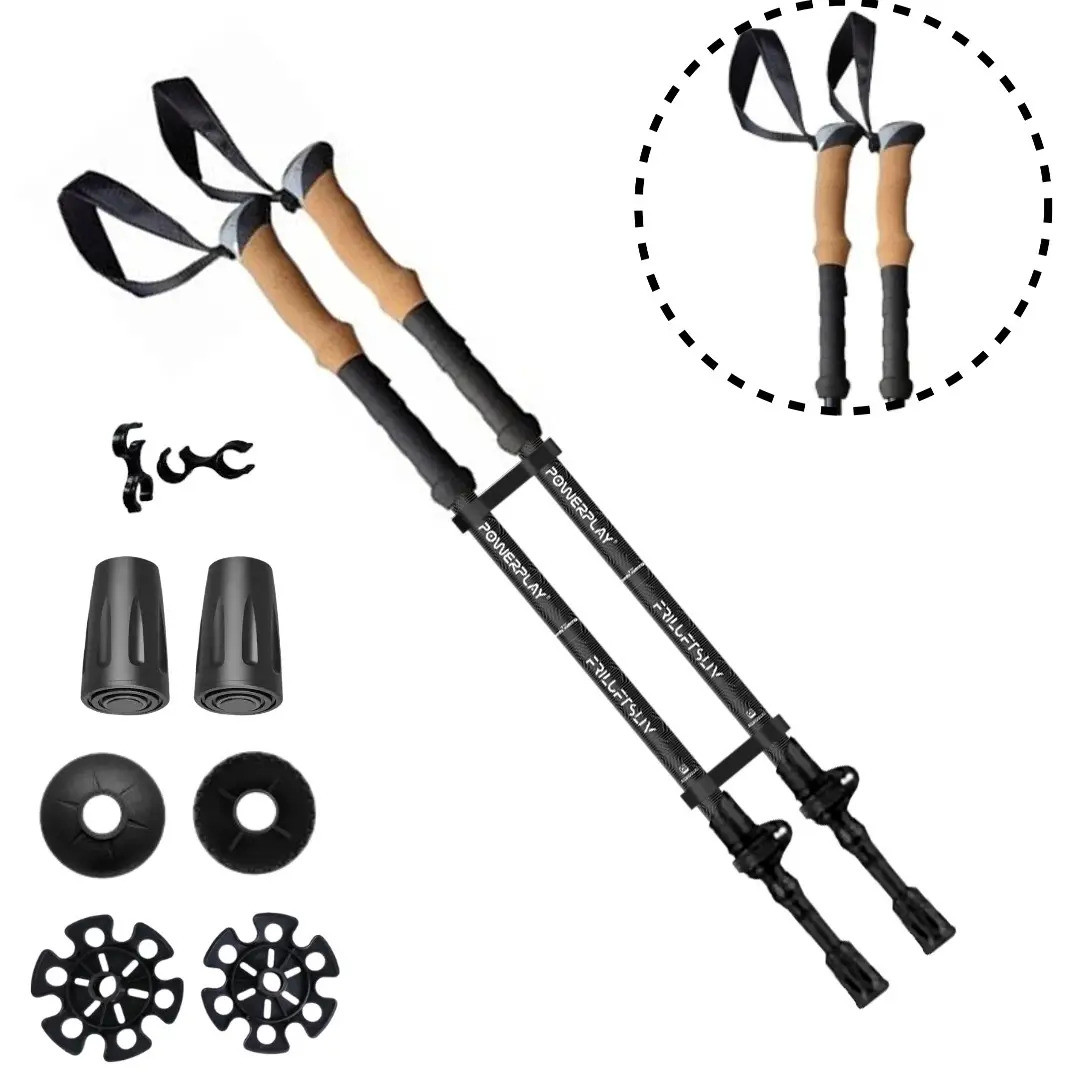 Трекінгові палиці PowerPlay 9107 Friluftsliv Black/White 80-135 см (пара), фото 1