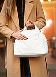 Жіноча містка біла сумка на ремінці через плече та двома ручками матова екошкіра, фото 6