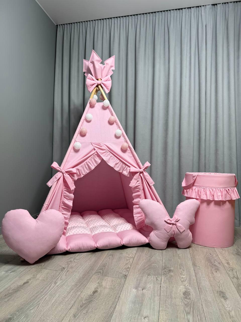 Вігвам Казка 1 БОНБОН + Плюш minky з Корзиною Повний комплект, вігвам для дівчинки, вігвам для дітей, дитяча палатка, вігвам