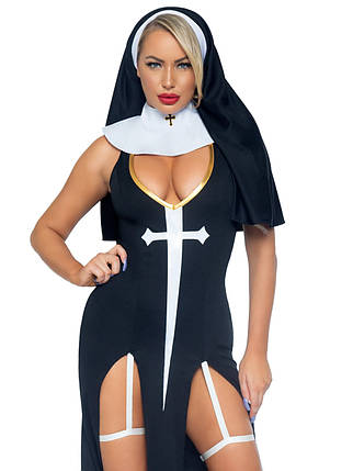 Костюм черниці Leg Avenue Sultry Sinner 3 предмети, чорний з білим, S, фото 1