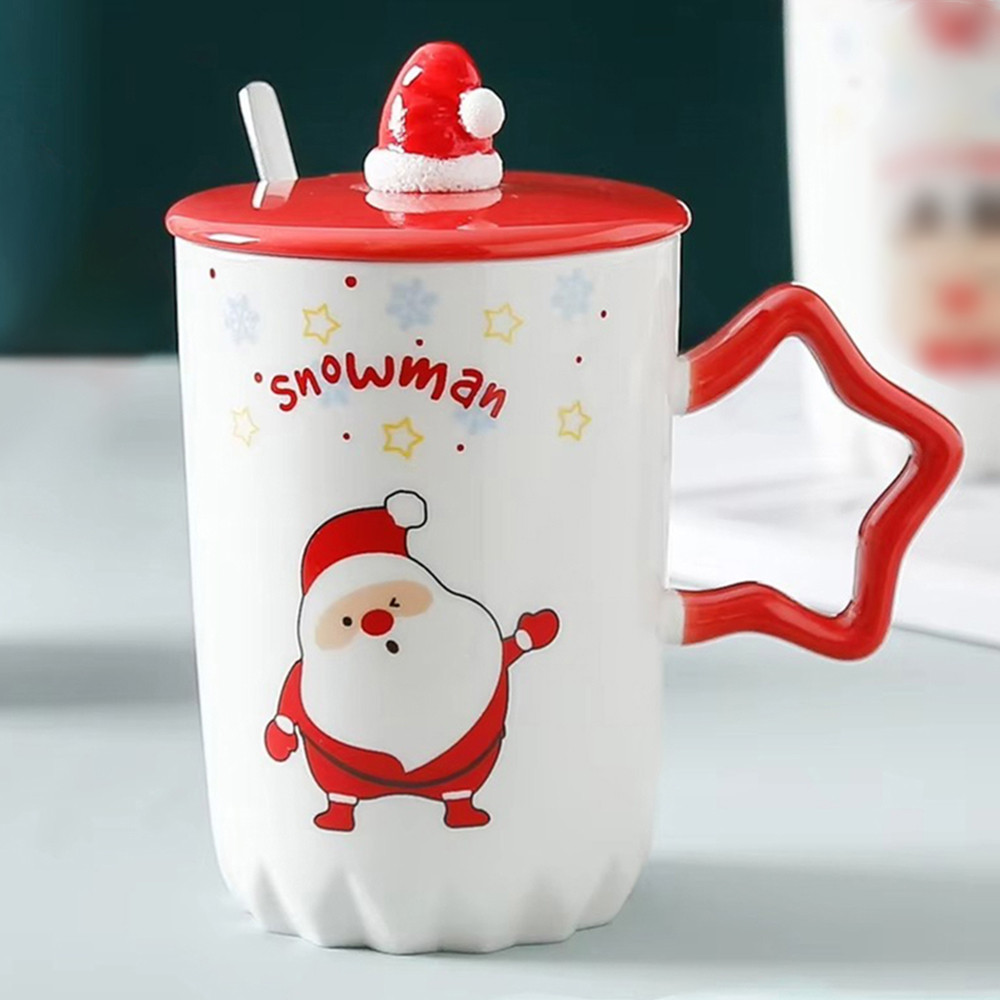 Новорічна кружка з кришкою і ложкою "Snowman", 360мл, кераміка, Санта