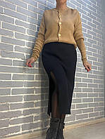 Женская юбка My fashion 891 вязкая теплая разрез французская длина one size черная, черный, one size