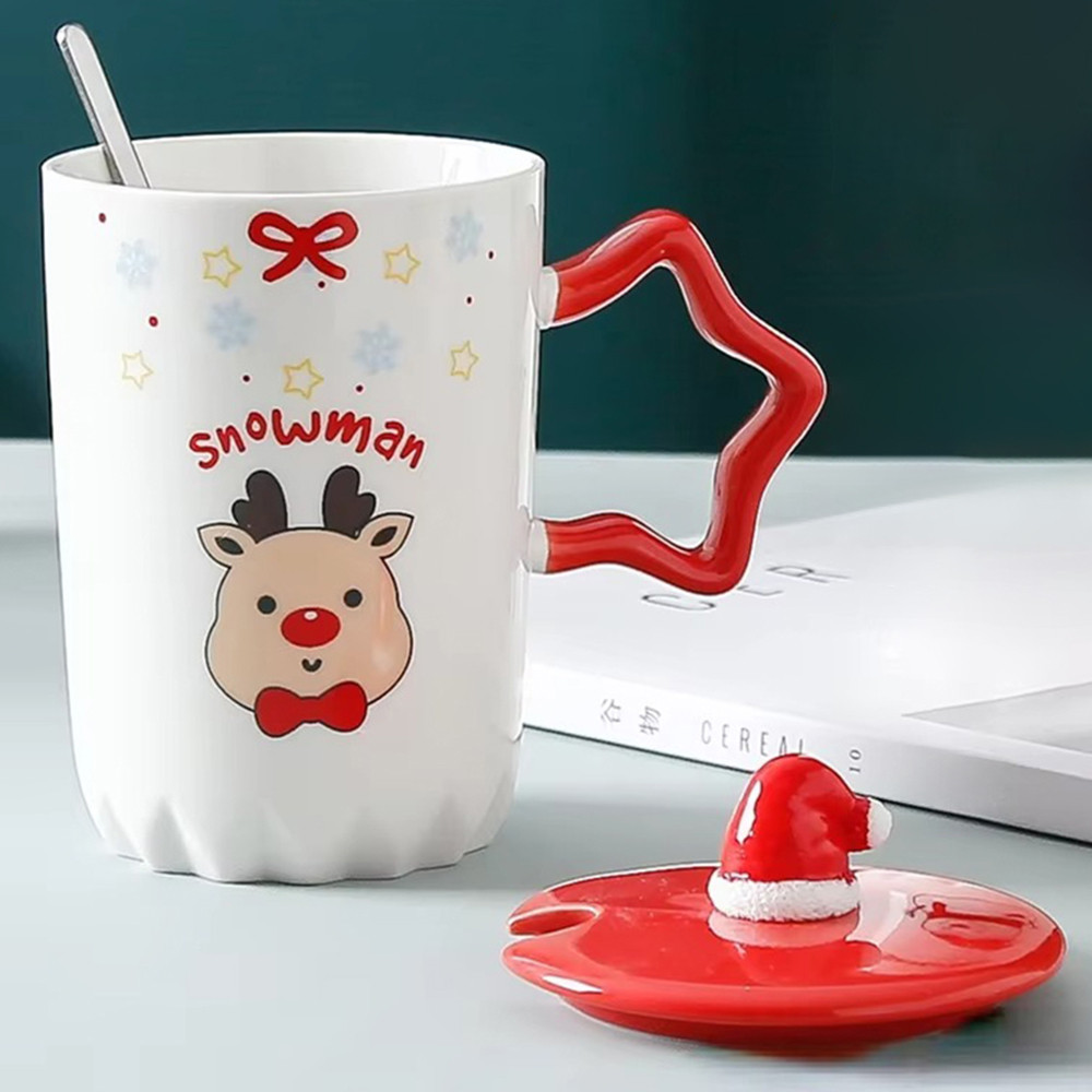 Новорічна кружка з кришкою і ложкою "Snowman", 360мл, кераміка, Олень