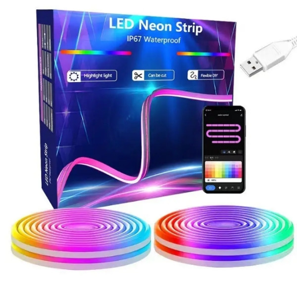 Гнучка неонова стрічка з керуванням від телефону Neon Strip 5 м, фото 1